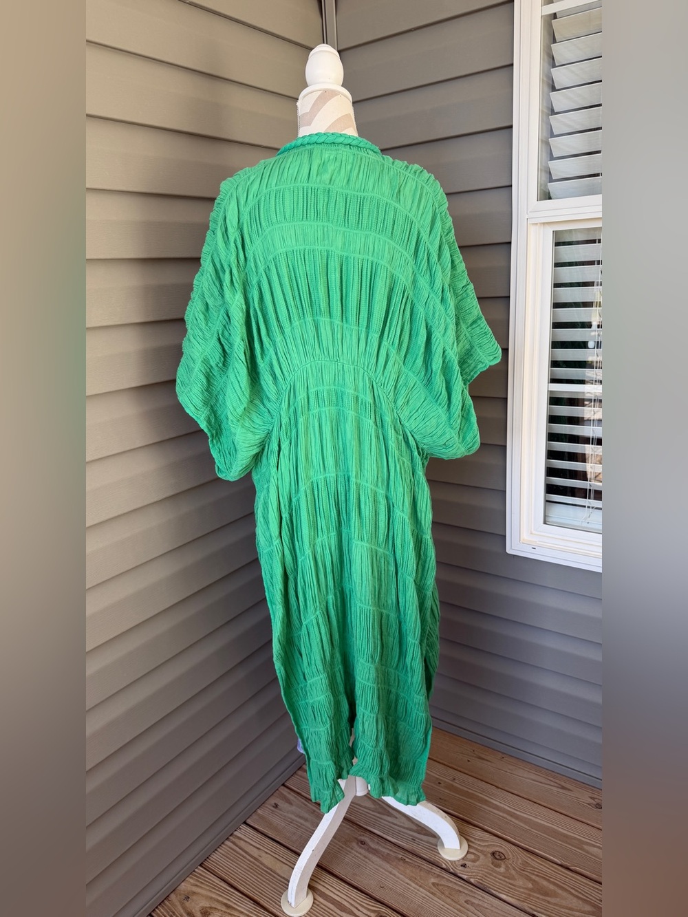Anthropologie Maeve Ruched Side-Slit Kimono Green Smocked Top Sz OS - Picture 8 of 10